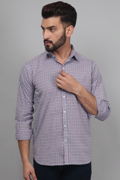 Red-Gray Mini Check Shirts For Men