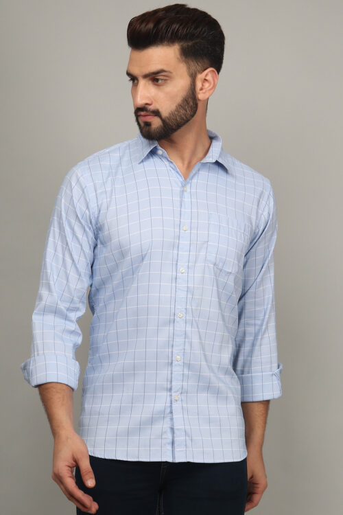 Blue Line Check Shirts For Men