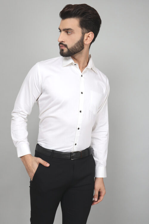White– Cotton Satin Plain Shirts For Men