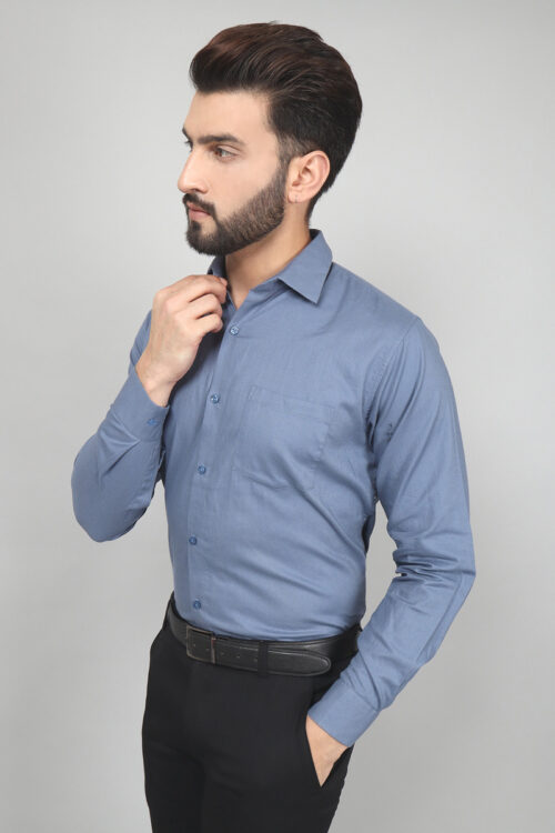 Grey Blue Solid Shirts For Men
