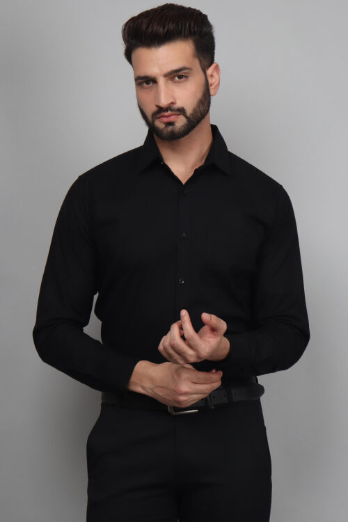 Night Black – Cotton Lycra Solid Shirts For Men