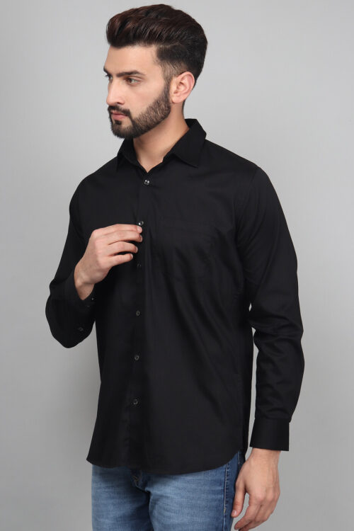 Black – Cotton Satin Solid Shirts For Men