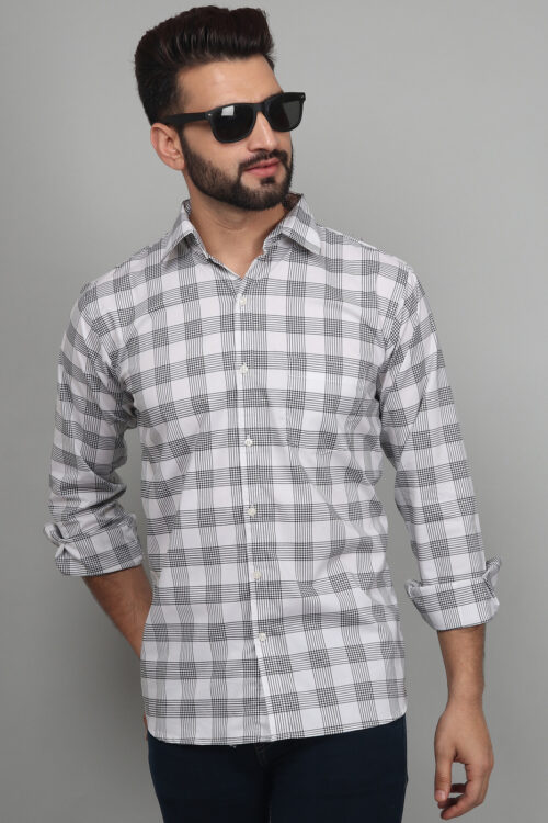 Carbon Gray Line Check Shirts For Men
