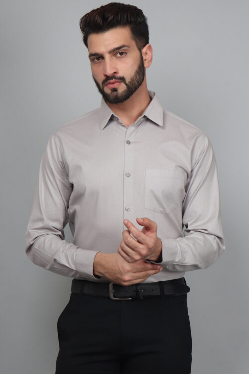 Pastel Grey – Cotton Lycra Plain Shirts For Men